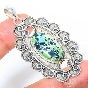 Azurite Malachite Silver Plated Israeli Pendant 2.34" T3041, Christmas Gift - Picture 1 of 3