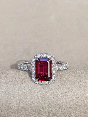 2.15 Ct Emerald Cut Natural Ruby & Diamond Wedding Ring 14K White Gold Size ALL - Image 1 of 4