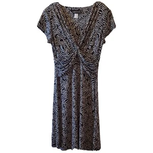 Vintage Y2K Connected Kleid Babydoll Gr. 14 Blumenmuster schwarz weiß knielang gerafft - Bild 1 von 7