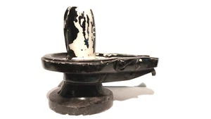 Vintage Hindu marble Shiva Lingam in Black painted white Marble - Picture 1 of 18