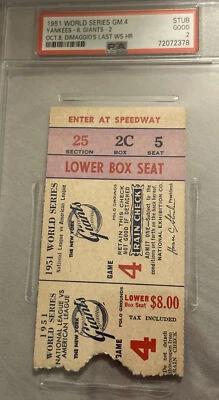 1951 World Series Game 4 Ticket Stub Joe Dimaggio Final World Series HR Mays RC - Image 1 of 4