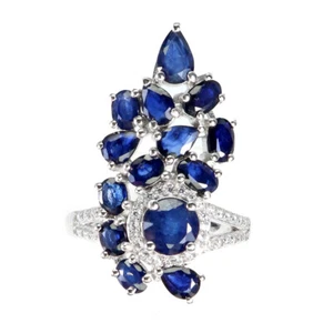 925 Sterling Silver Ring Pear Blue Sapphire Natural Gemstone Jewelry Size 7 - Picture 1 of 14