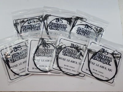 7 paquetes SS CABLES LÍDERES 12" 45 LB Negro Nylon Recubierto Giratorio y Clip Bluefish Foto 1 de 4