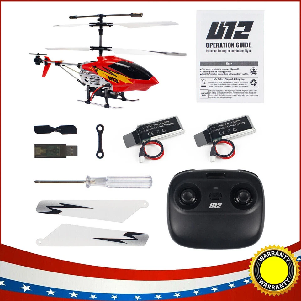 U12 Metal Mini RC Helicopter 2.4G  RC Toys for Adults Kids Gift w/ 2 Batteries - Image 1 of 4