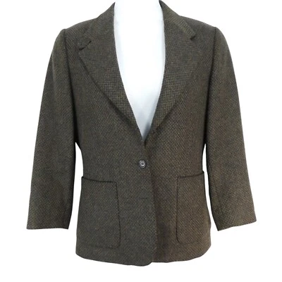 L.L. BEAN Women’s Sz 12 Brown & Black Tweed Blazer Quilted Thinsulate-Lined Warm - Image 1 of 4