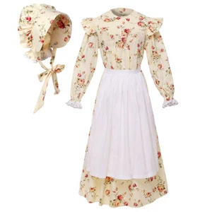 American Pioneer Girls Costume for Kids Colonial Civil War Prairie Girl's Dress - Picture 1 of 13