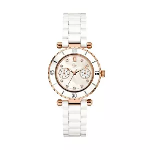 GUESS COLLECTION Women's Swiss made white Ceramic Watch diamond pink X46104l1S - Picture 1 of 5