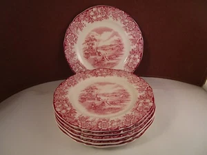 Vintage Alfred Meakin Staffordshire Red Sun-Glow 6er Set Brotteller - Bild 1 von 10