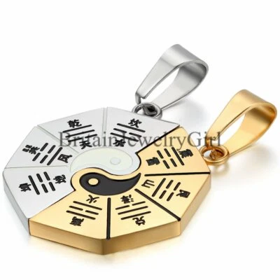 2 peças amuleto Tai Chi Bagua Yin Ying Yang pingente casal colar aço inoxidável - Imagem 1 de 4