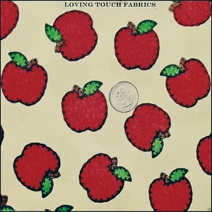SCHOOL TEACHER RED APPLE FOLK ART STYLE FABRIC 1/2 YD 18"X44" - Picture 1 of 1