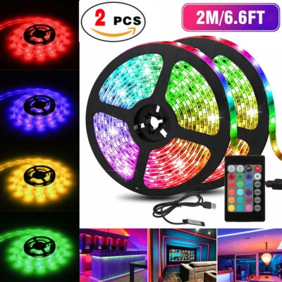 2x 6ft USB LED Strip Lights TV Back Light RGB Color Changing with 24Key Remote - Image 1 of 4