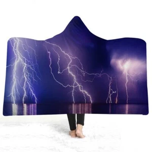 Manta con capucha 3D Purple Sky Lightning manta de franela portátil capa - Imagen 1 de 5