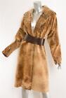 GIULIANA TESO Brown Camel Laser-Cut Shearling Long Belted Fur Coat Jacket 6-42