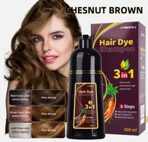 Herbal 3 in 1 Hair Dye Instant Chesnut beown Hair Shampoo for Women & Men 500ML - Picture 1 of 1