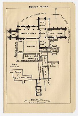 1924 Original Vintage Plan Of Bolton Priory / Bolton Abbey / England • 34.22$