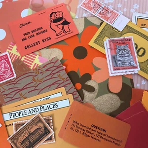 Ephemera Junk Journal Vintage ~ ORANGE ~ Paper Pack Collage Cards Stamps 35 Pcs - Picture 1 of 3