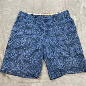 Arrow Chino Short Men 36 Navy Blue Hawaiian 100% Cotton Leaf Print Slash Pockets - Picture 1 of 11