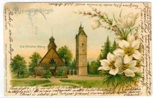 Die Kirche Wang, Brückenberg, Karpacz, Krummhübel, Litho 1901 - Bild 1 von 2
