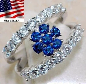 Ring 3 kt behandelter blauer Saphir & Topas 925 massiv Sterlingsilber Größe 6 & 4-3 - Bild 1 von 3
