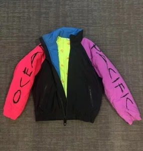 Ocean Pacific Jacket Windbreaker Neon Vintage 80s Mens M - Picture 1 of 11
