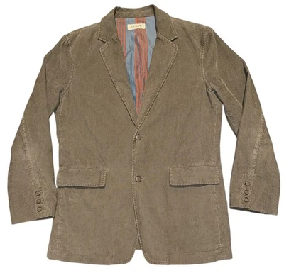VTG J.Crew Corduroy Blazer Jacket Mens S-M Beige 2 Button Striped Lining Casual - Image 1 of 4