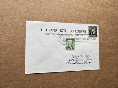US 1966 FDC +Lincoln& Washington #1282 +Le Grand Hotel Du Louvre Cachet +Unique? - Image 1 of 2