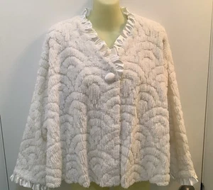 Stan Herman Chenille cotton White bed jacket bell sleeve Satin Ruffle - Picture 1 of 6
