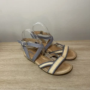 Born Cascade Blue Tan Raffia Wedge Sandals Size 7 - Picture 1 of 11