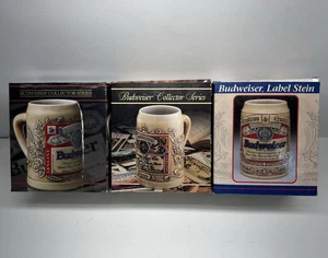 Budweiser Label Serie Anheuser Bush Sammeltassen X3 mit Echtheitszertifikat 1989,90 & 95 Neu im Karton - Bild 1 von 16