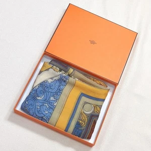 HERMES Carre 140 Scarf “ANIMAUX SOLAIRES” Silk Mousseline Yellow Brown with Box - Picture 1 of 20