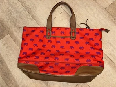 Bolsa tote de viagem Stella and Dot Getaway Weekender elefante laranja roxa - Imagem 1 de 4