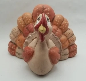 Vintage Keramik Quilt Design bemalt Thanksgiving Türkei 5" T x 7" W süß Spaß - Bild 1 von 10