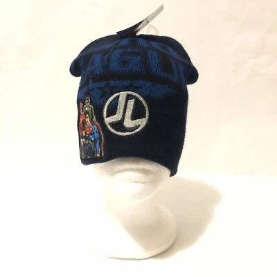 Justice League Knit Hat Beanie Winter Hat Youth size 4-16 Blue NWT New - Image 1 of 4