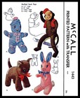 SOCK DOLLS Sewing Pattern McCall 1443 Stuffed Animal Toy Bunny Cat Monkey Kitty