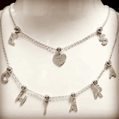 Collana con lettere Argento 925 rodiato anallergico zirconi brillanti donna   - Immagine 1 di 4