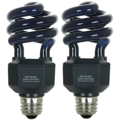 2Pack CFL Spiral Blacklight Bulb, T3 Compact Fluorescent, 20W, E26, 15LM, 120V - Image 1 of 4