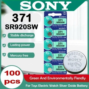 100 Pcs SONY 371 SR920SW Silver Oxide Watch Battery 1.55V, 0% Hg. Expire 2028 - Picture 1 of 1