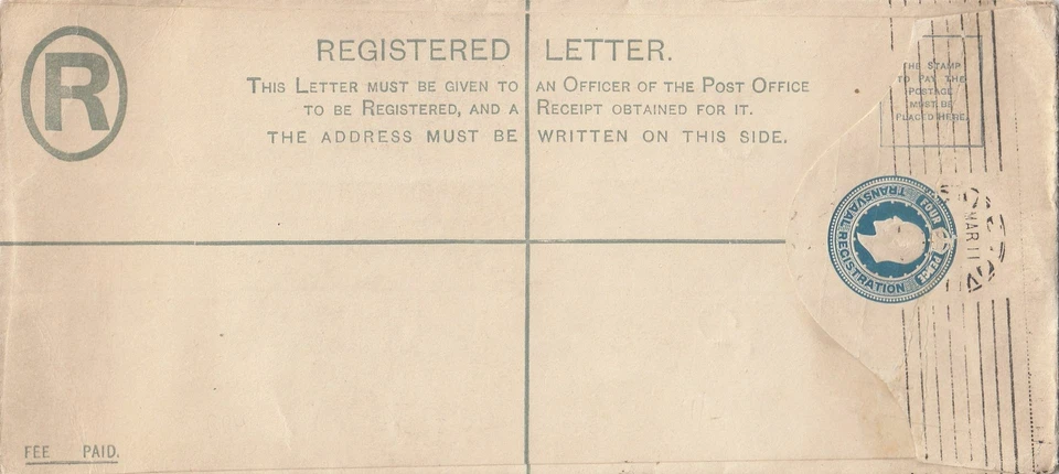 Transvaal - 11, 19 de marzo-- Sobre de registro Foto 1 de 1