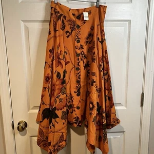 Anthropologie Asymmetrical Midi Orange Floral Skirt Women’s Size 8 US 12 UK - Picture 1 of 10