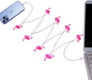 Pink Flamingo USB Christmas Light Phone Charger Cord Designed for Women 50Inch 8