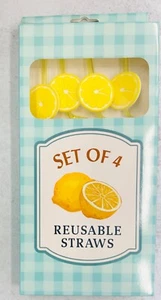 Set of 4 Summer Lemon Reusable Plastic Drinking Straws Party Favors Decor - Picture 1 of 1