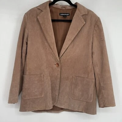 Vintage 90s Savannah Leather Suede Blazer Jacket Trendy Minimalist Brown Large - Image 1 of 4