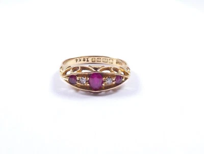 Ruby and diamond antique ring 18 carat gold Birmingham 1910 hallmarked - Image 1 of 4