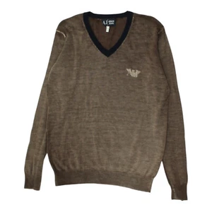 Jersey Armani Jeans Marrón | Suéter Tejido Cuello en V de Diseñador de Alta Gama Vintage para Hombre - Imagen 1 de 4