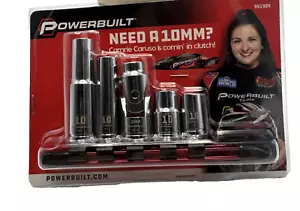 Powerbuilt NHRA 10mm 5 Pc socket set 1/4" & 3/8" drive 6 & 12Pt Camri Caruso - Foto 1 di 5