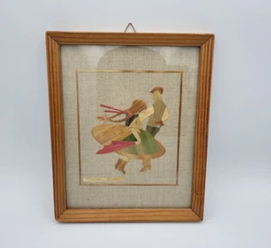 VTG Polish Folk Straw Art Dancing Couple Framed 8.75" X 7" Zespok Slask - Picture 1 of 5