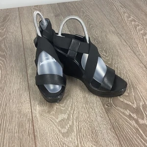 ALDO scarpe nere plateau sandali punta aperta 41 cinturino donna EUC elasticizzate - Foto 1 di 8