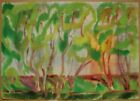 Aquarelle soviétique ukrainienne URSS peinture symbolisme fauvisme arbres de printemps