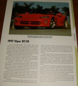 ★★1997 DODGE VIPER RT/10 SPECS INFO PHOTO 97 RT10★★
