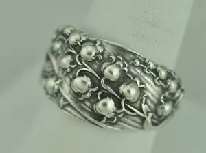 Large 925 Sterling Silver Lily Of The Valley Flower Floral Adjustable Spoon Ring - Picture 1 of 6